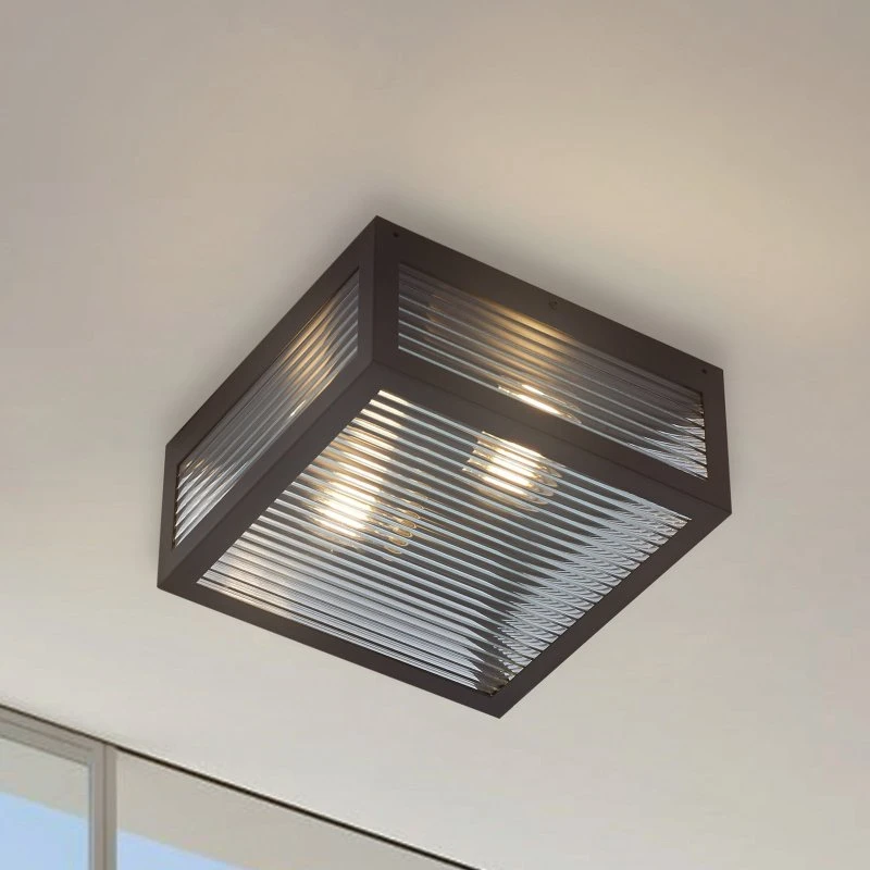 Lampa sufitowa zewnętrzna Lindby Bolgar, czarna, szkło i metal