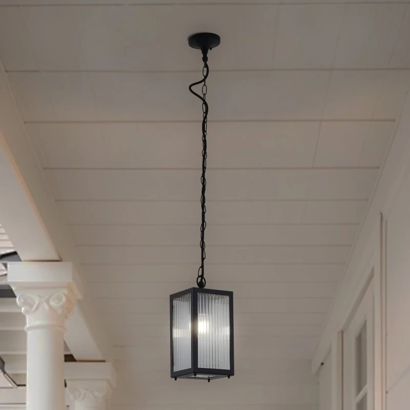 Lindby Bolgar - Lampa wisząca zewnętrzna czarna szkło metal