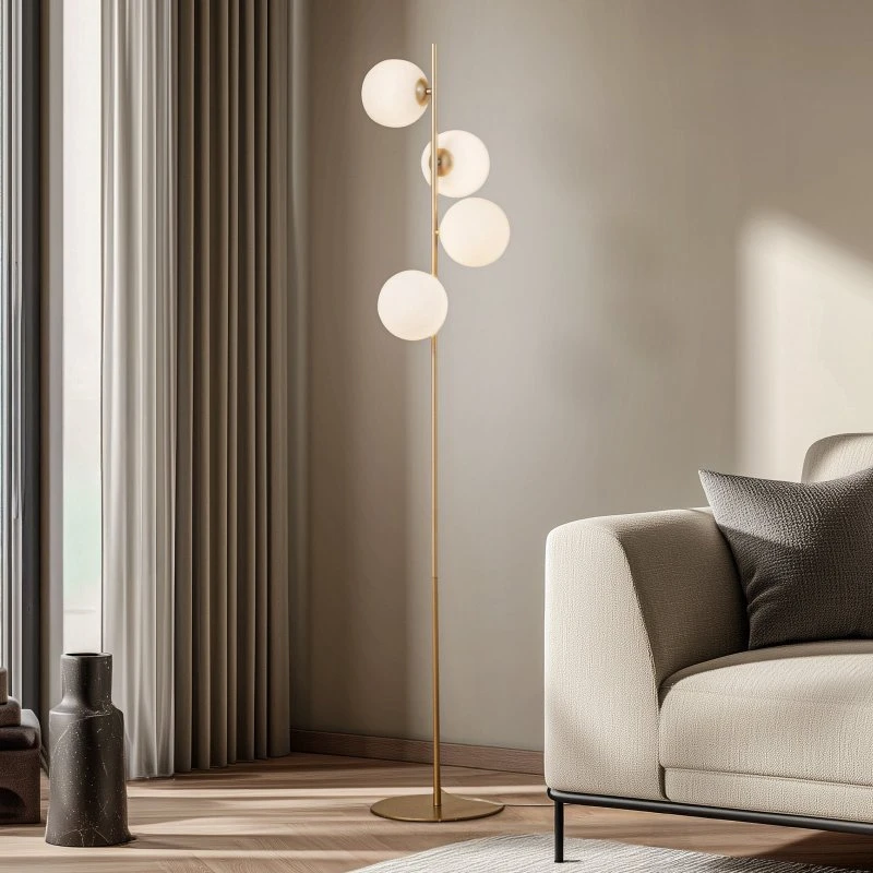 Lucande Lampa stojąca Isandro, opal/złoto, szkło/metal, 4-punktowa