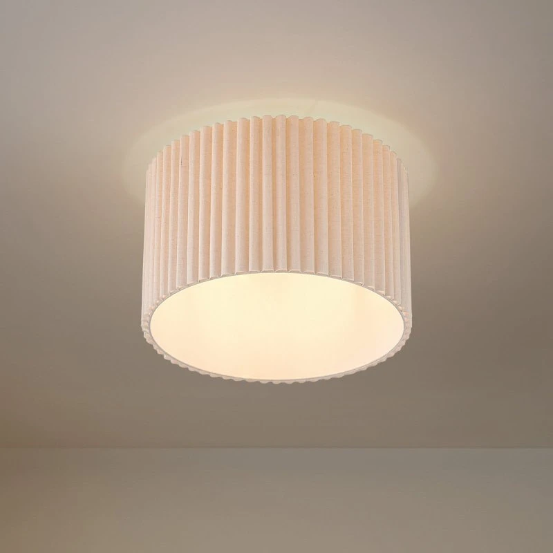 Lampa sufitowa Lindby Libbie, len, kremowa, Ø 45 cm
