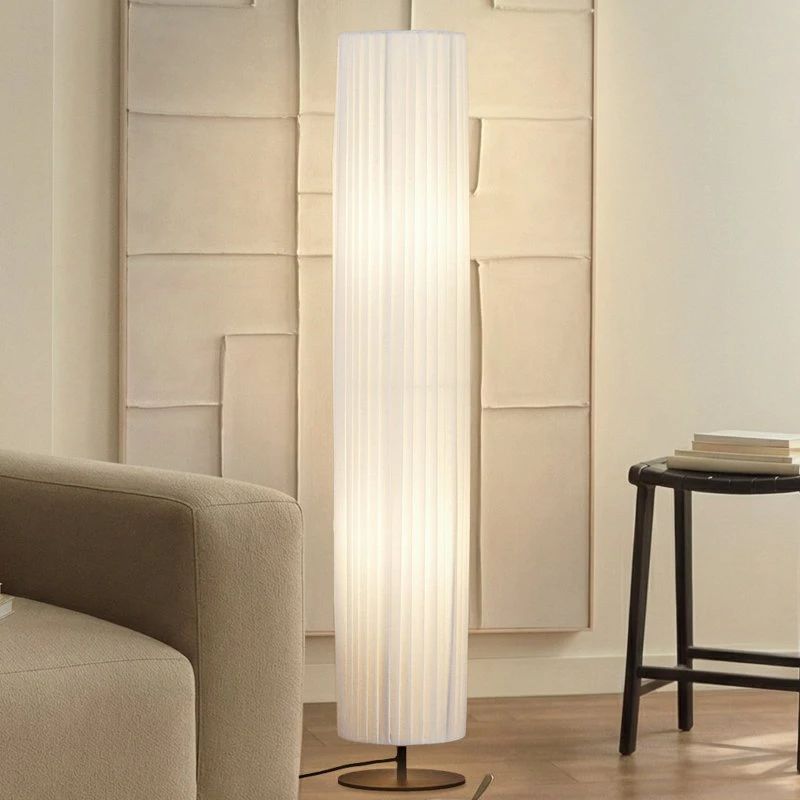 Lampa podłogowa Lindby Virelle, biała, tekstylna, 117 cm