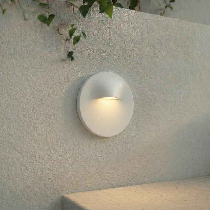 Lindby Alune LED oprawa wpuszczana ścienna, biała, okrągła, Ø 8 cm