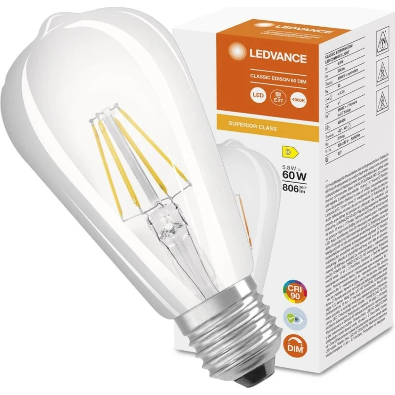 LEDVANCE Superior Edison E27 5,8W 4000K CRI90 Ściemnialna