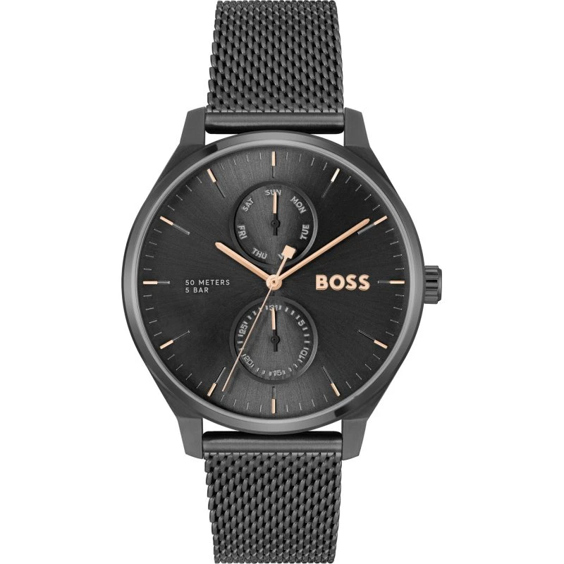 HUGO BOSS Tyler 1514105 - Zegarek męski z bransolecie stalowej, czarny z złotą kolorystyką