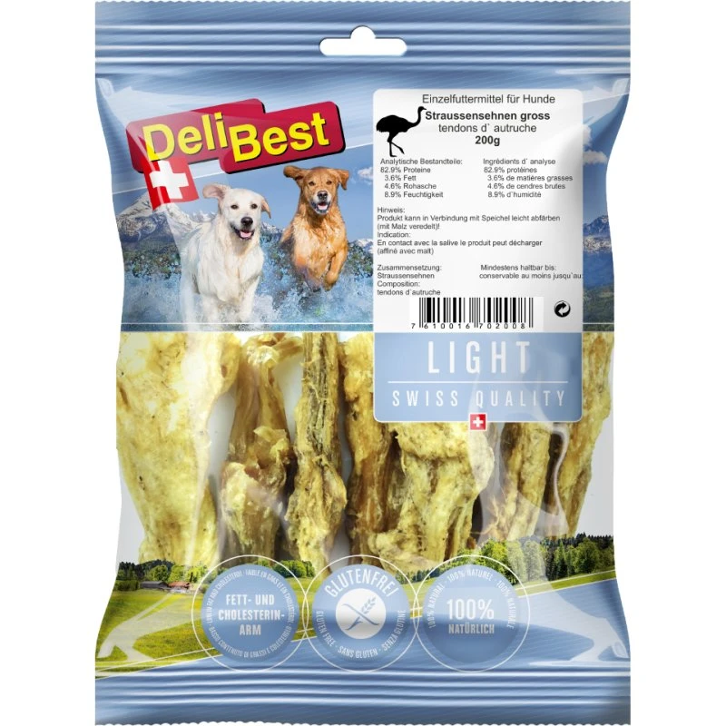 DeliBest Light ścięgna strusia dla psa, 2 x 200 g