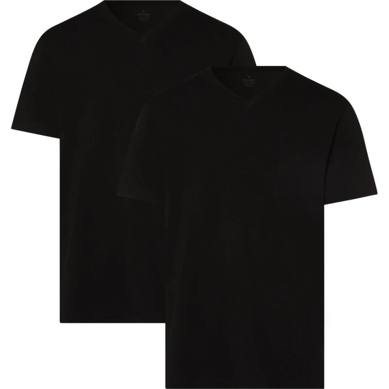 Ragman T-shirty męskie z dekoltem w serek, bawełna, czarne, 2 szt.