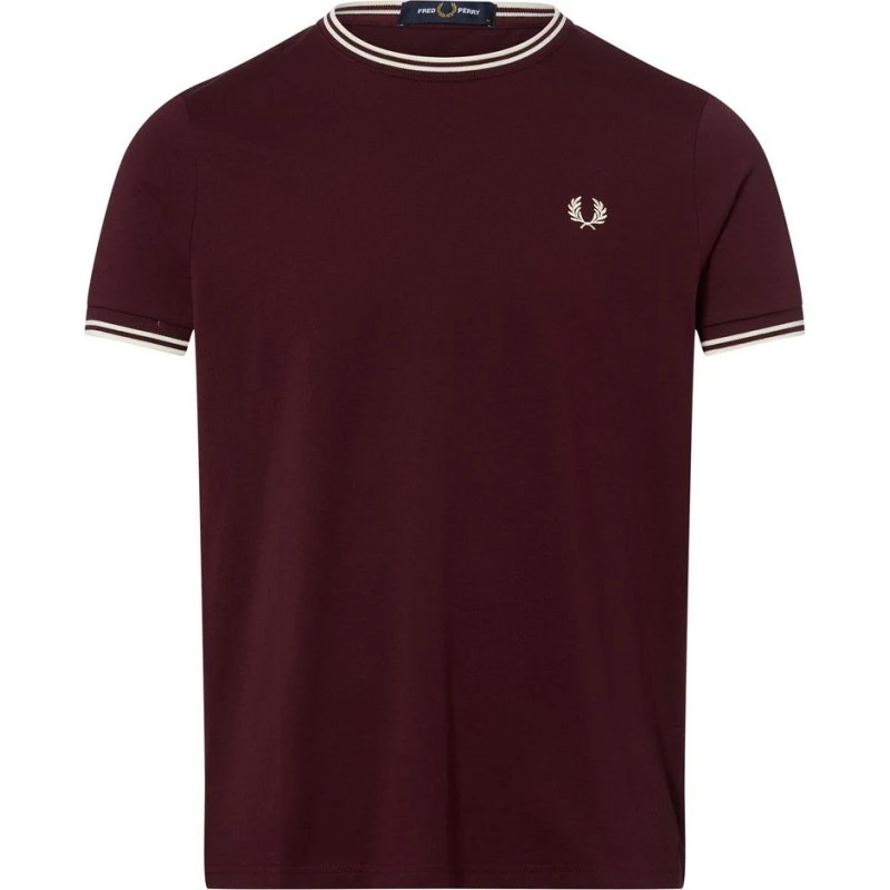 Fred Perry Koszulka Męska Czerwona z Prążkowanymi Detalami