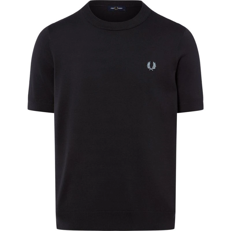 Fred Perry Męska Koszulka z Dzianiny Bawełnianej - Czarna, M
