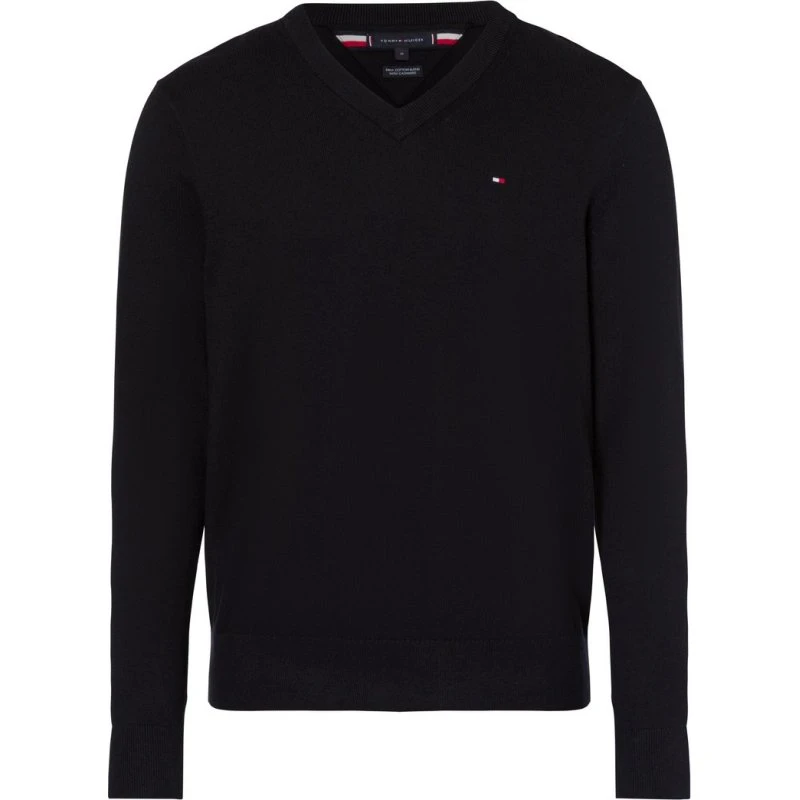 Tommy Hilfiger Sweter Męski z Kaszmirem i Bawełną Pima - Czarny