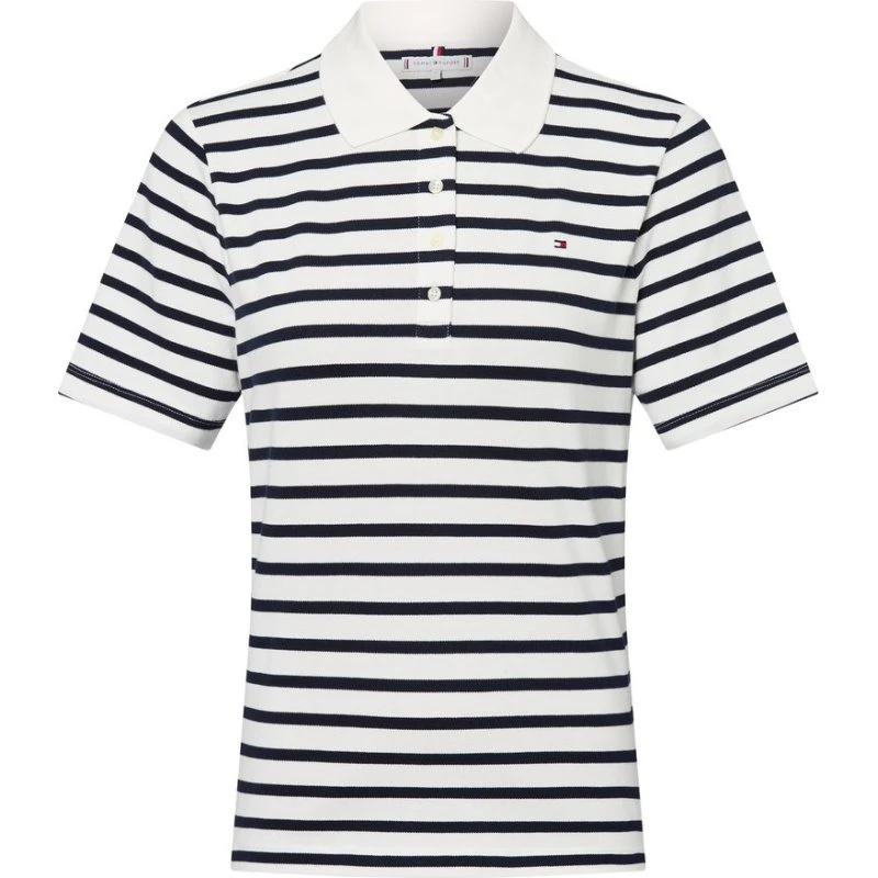 Tommy Hilfiger Koszulka Polo Damska Pika W Paski Niebiesko-Biała