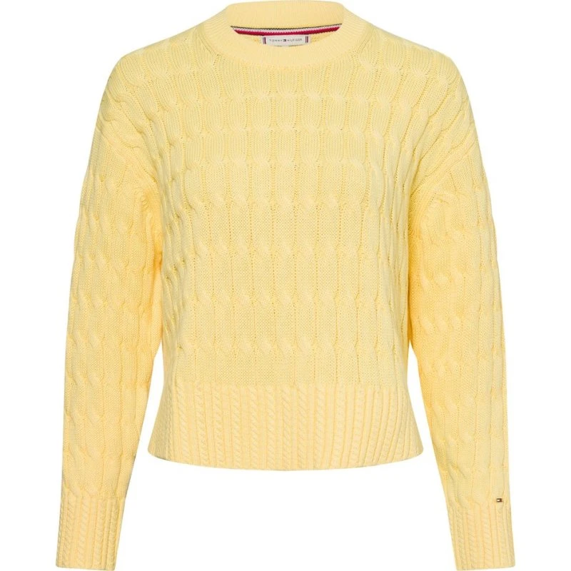 Tommy Hilfiger Sweter z Grubym Splotem Żółty, Bawełna, XL