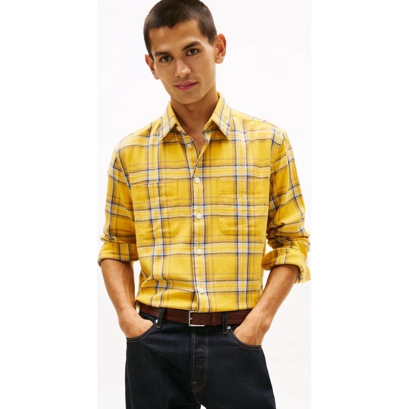 Tommy Hilfiger Koszula Męska w Karę - Żółta, Relaxed Fit