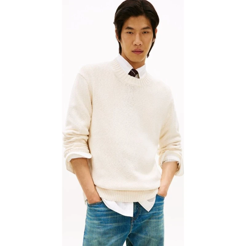 Tommy Hilfiger Sweter Męski z Bawełny Biały