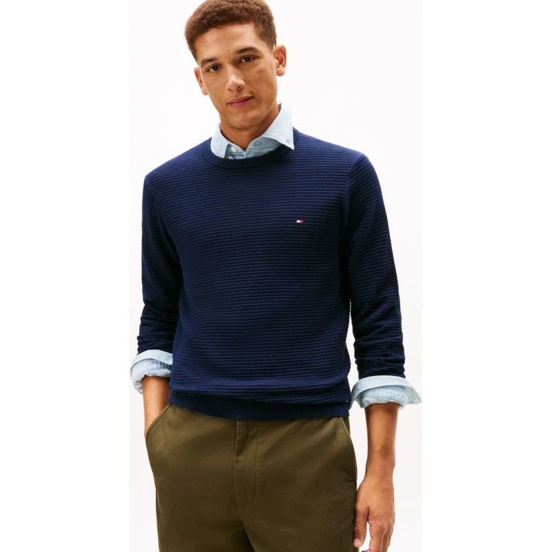 Tommy Hilfiger Sweter Męski z Bawełny Niebieski XL