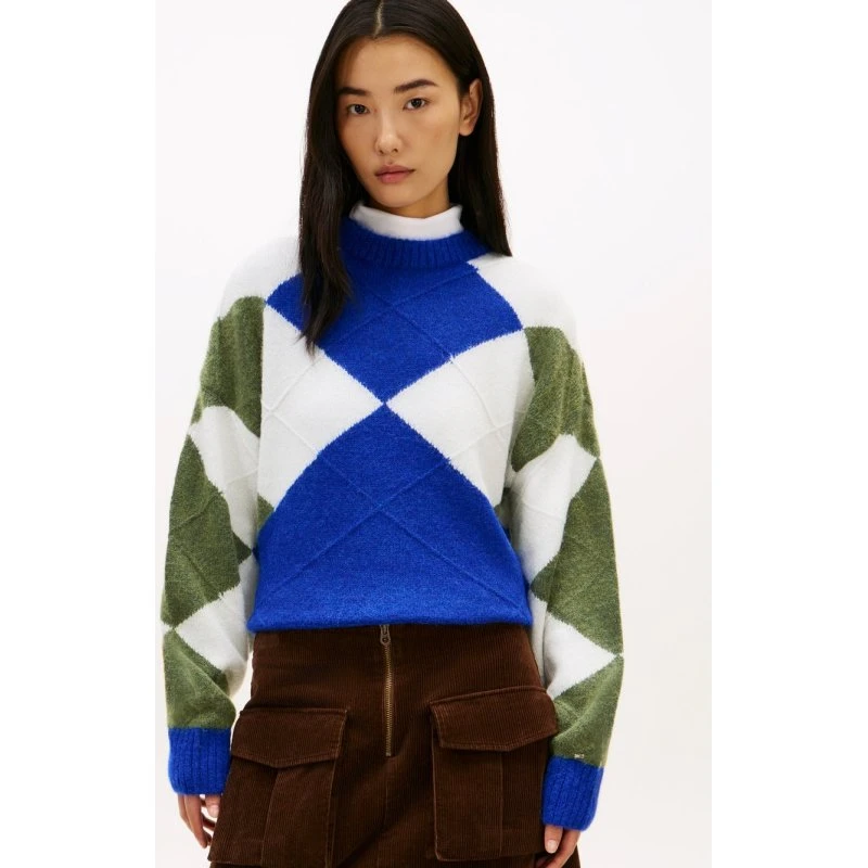 Tommy Hilfiger Sweter z Alpaki Wzór Argyle Niebieski