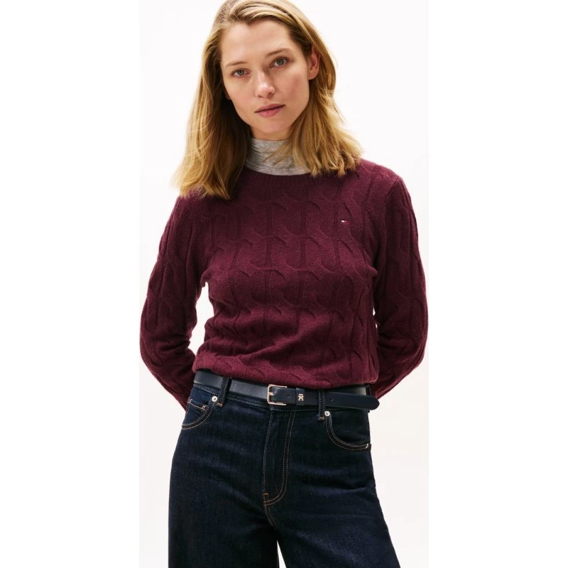 Tommy Hilfiger Sweter z Wełny Warkoczowy - Różowy