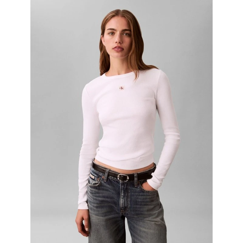 Calvin Klein Jeans Koszulka z Długim Rękawem - Biała
