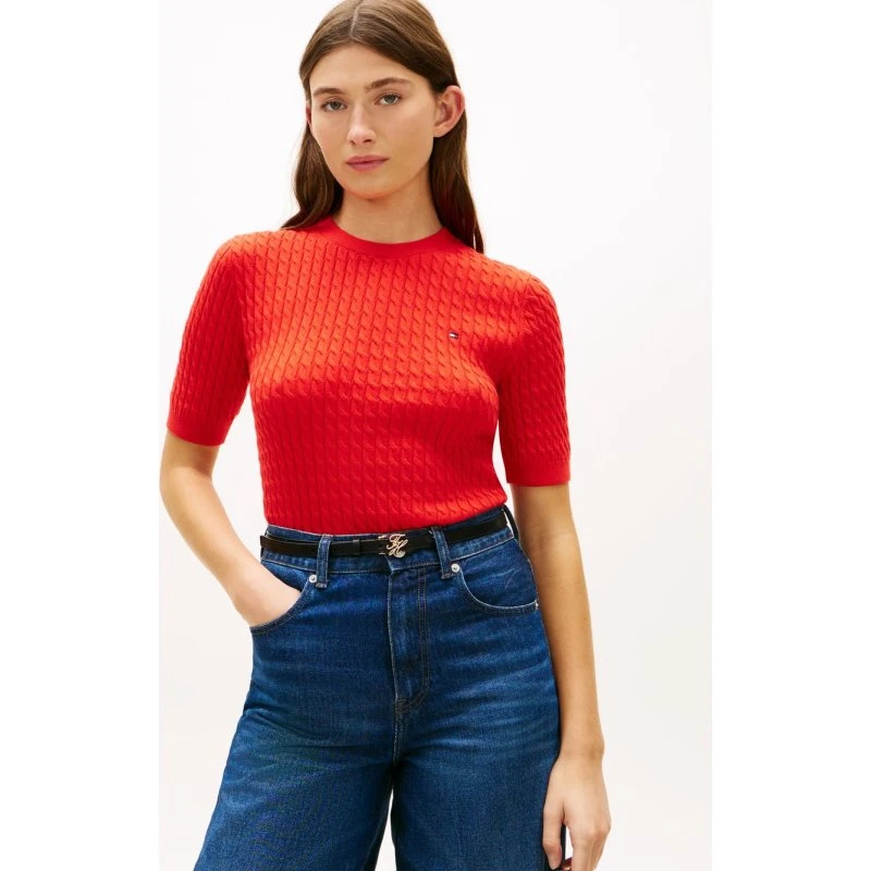 Tommy Hilfiger Dzianinowa Koszulka Damska Czerwona