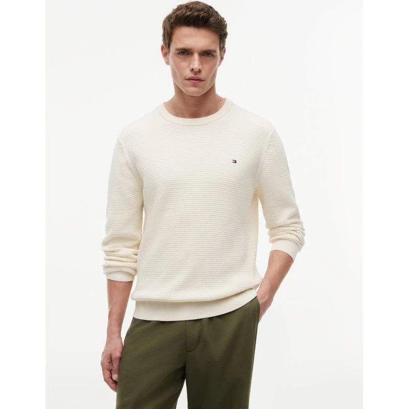 Tommy Hilfiger Sweter Męski z Bawełny Beżowy M