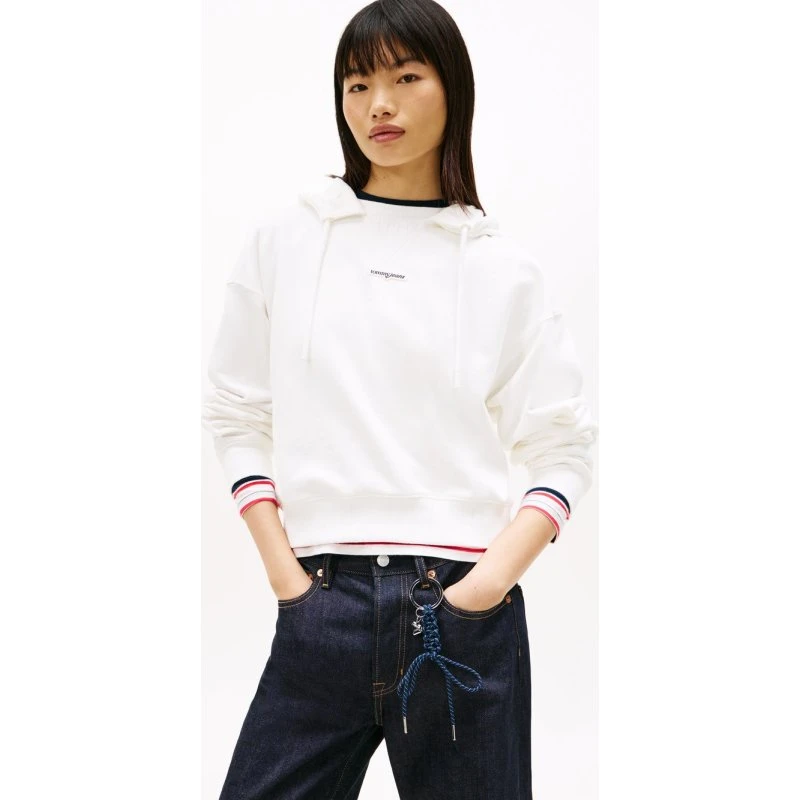 Tommy Jeans Bluza z Kapturem Biała