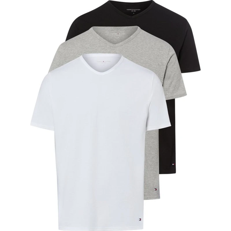Tommy Hilfiger T-shirt w 3-paku z dekoltem w serek, czarno-szary, M