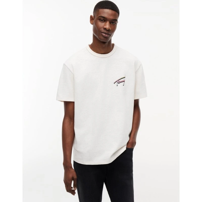 Tommy Jeans Koszulka Męska Bawełniana Beżowa, S