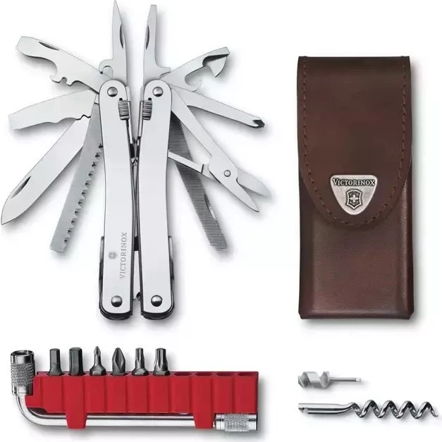 Victorinox Swiss Tool Spirit X Plus 3.0235.L, stal nierdzewna, skórzane etui