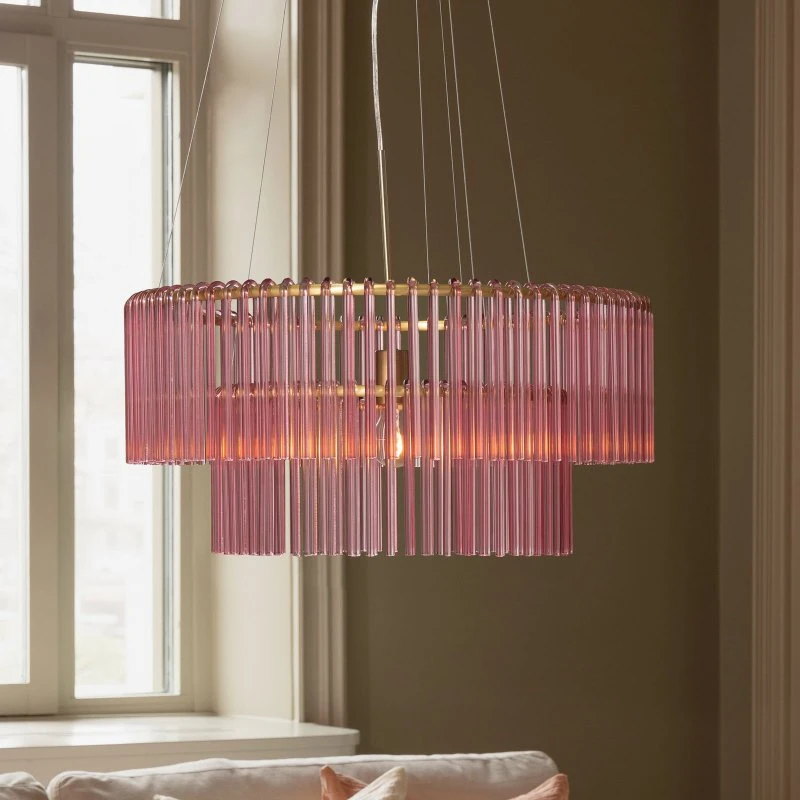 Globen Lighting Hook 60 – różowy żyrandol szklany