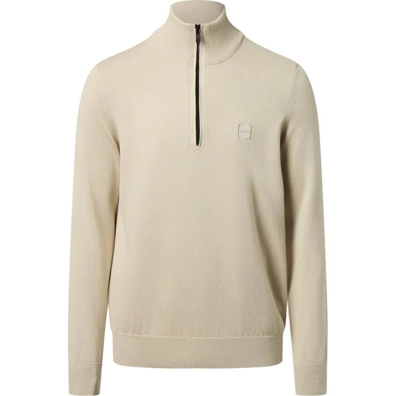BOSS Troyer Kanobix beige – sweter z bawełny i kaszmiru