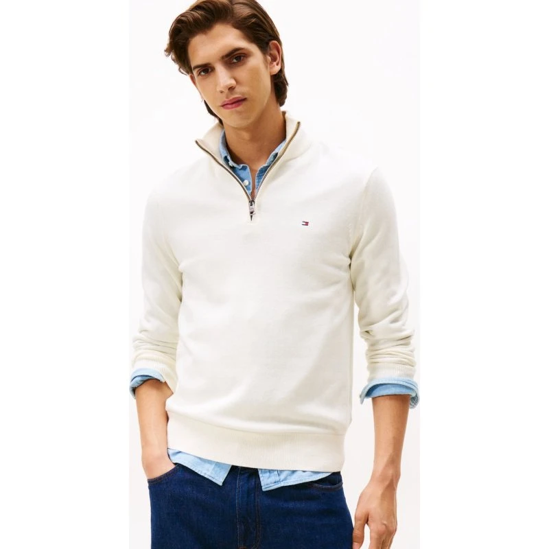 Tommy Hilfiger Sweter Troyer z Kaszmirem i Bawełną Pima, Beżowy