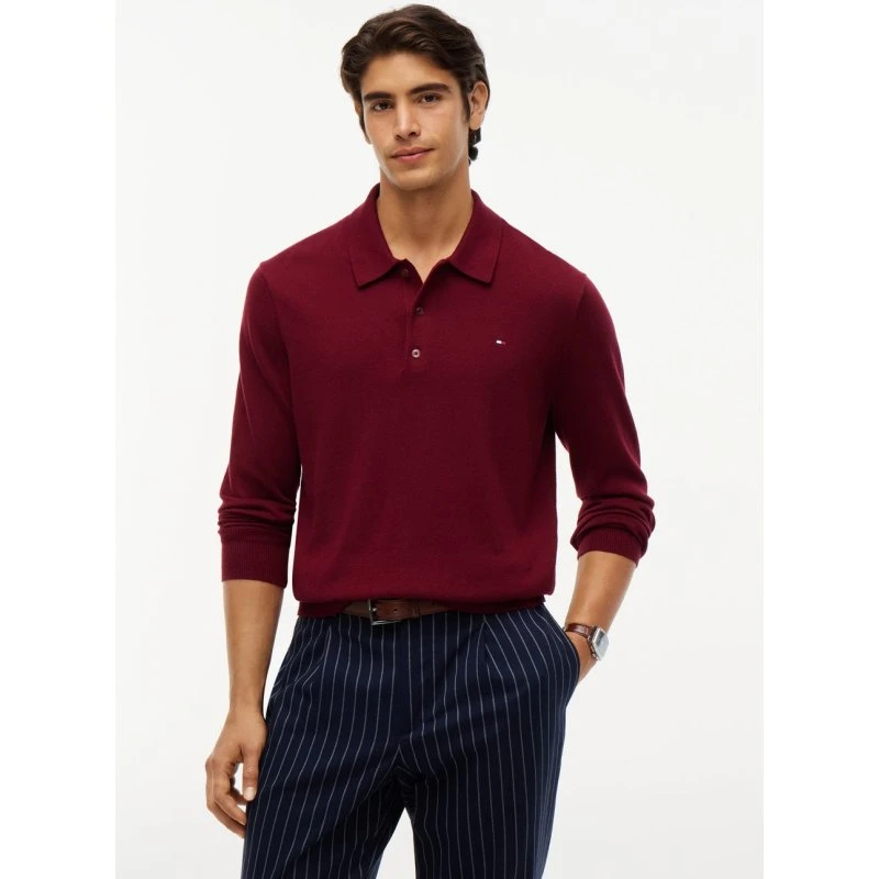 Tommy Hilfiger Sweter Polo z Kaszmirem, Czerwony, XL