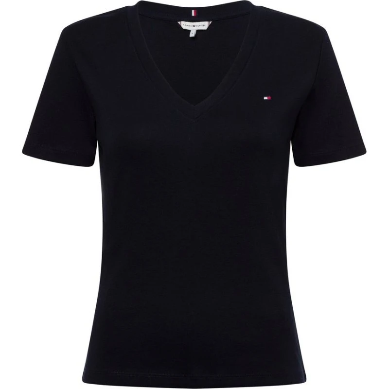 Tommy Hilfiger T-shirt damski niebieski z dekoltem w serek
