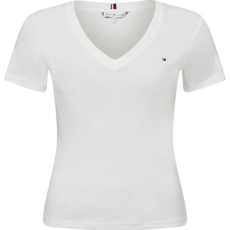 Tommy Hilfiger T-shirt damski biały z dekoltem w serek