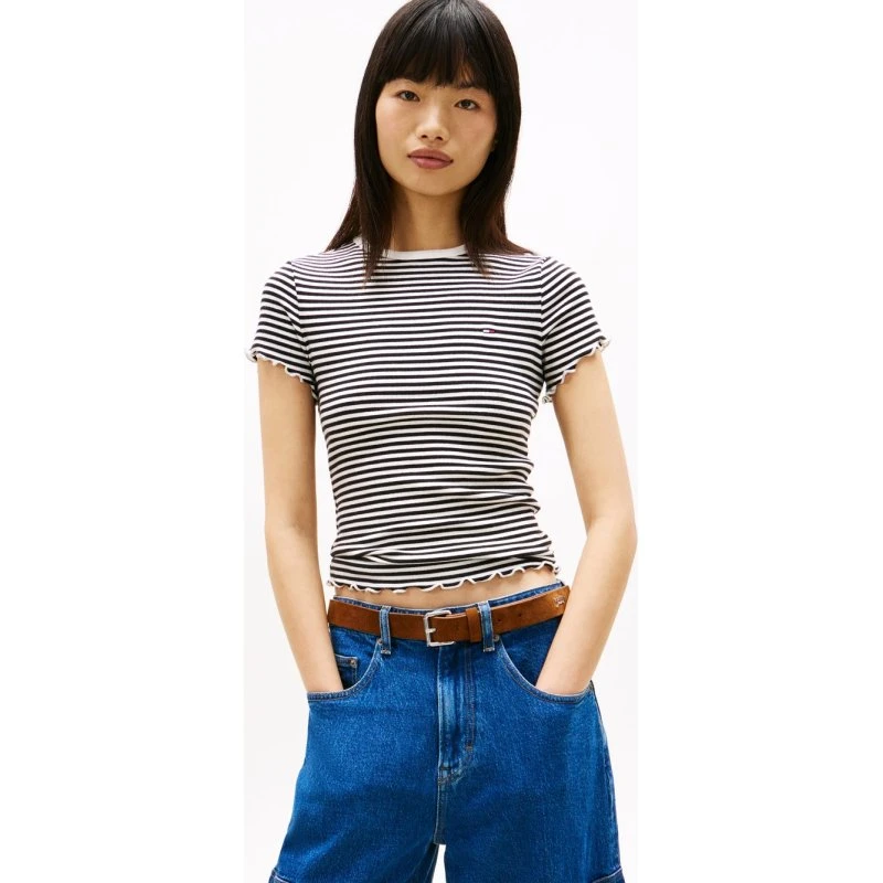 Tommy Jeans Koszulka w Paski - Czarna, Bawełna, L