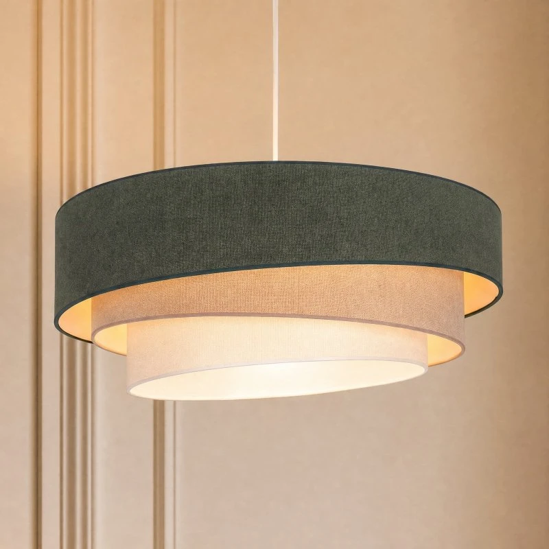 Lampa wisząca Trio zielono-beżowa, Ø 60 cm, tkanina, E27