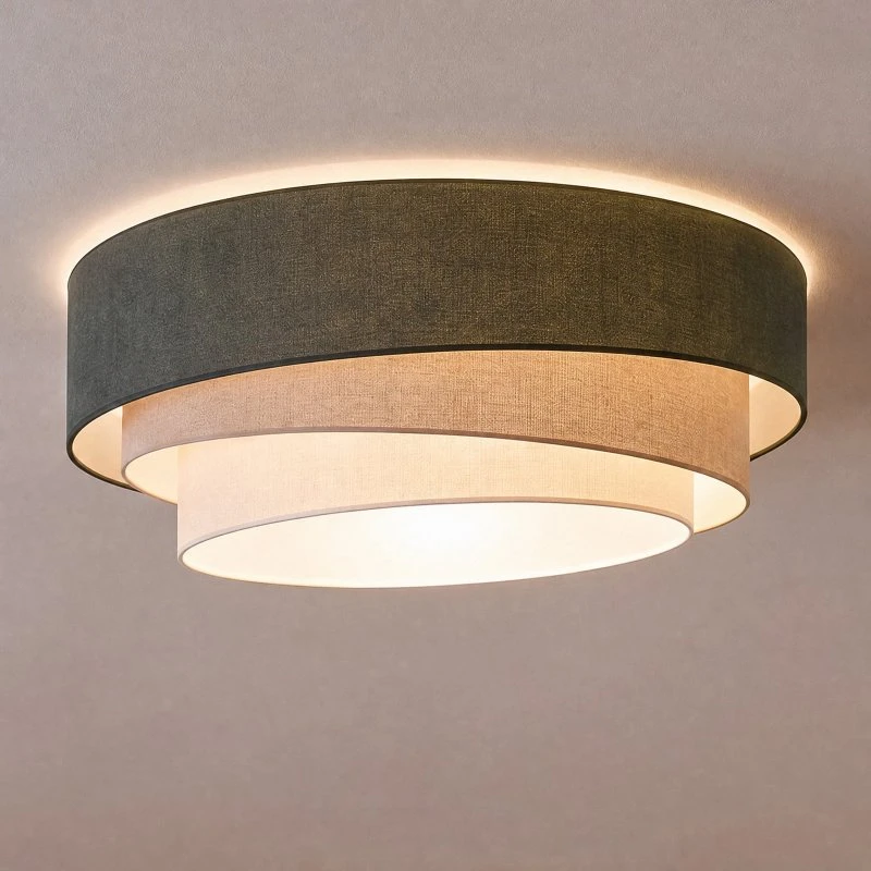 Duolla Lampa sufitowa Trio, zielono-beżowa, Ø 60 cm, tkanina, E27