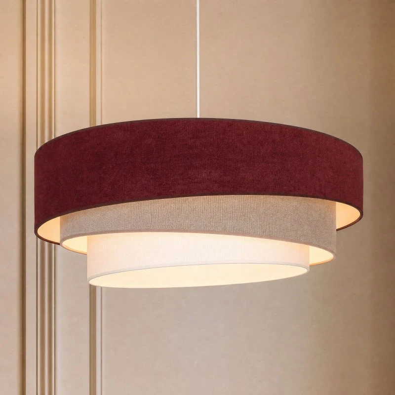 Lampa wisząca Trio ciemnoczerwona/beżowa, Ø 60 cm, tkanina, E27