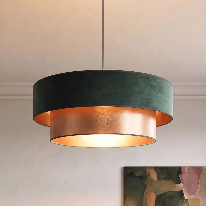 Lampa wisząca Duolla Dorina, zielono-złota, Ø 60 cm, tkanina, E27
