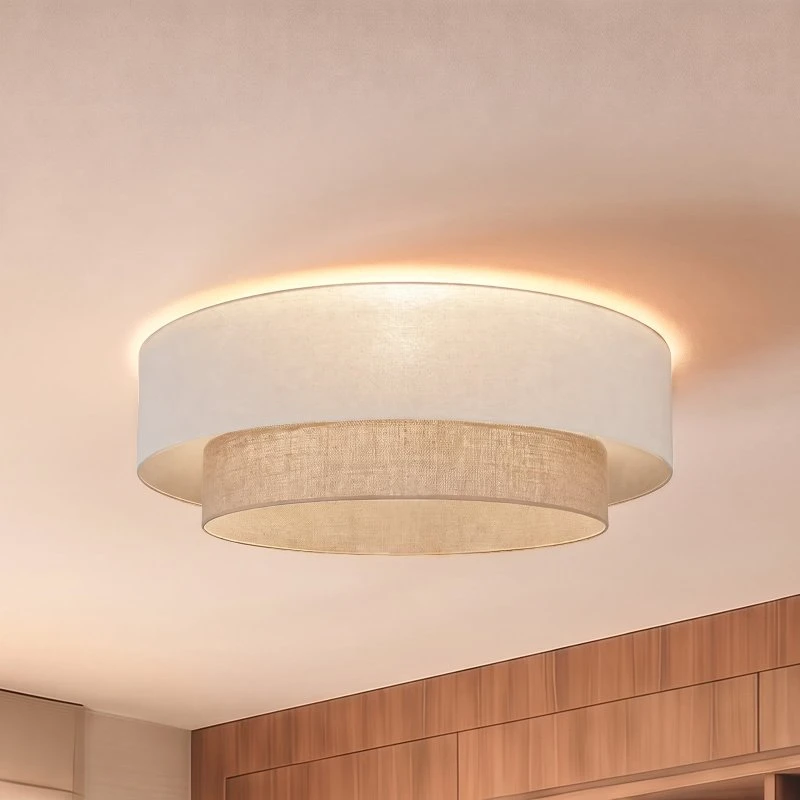 Duolla Lampa sufitowa Boho beżowa, Ø 80 cm, tkanina/juta, E27