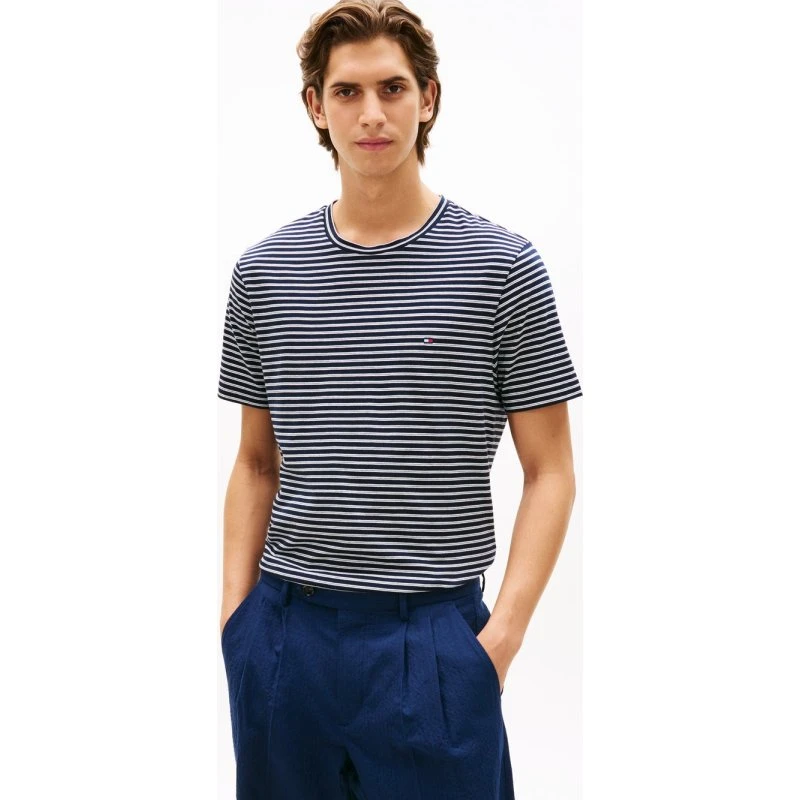 Tommy Hilfiger Koszulka Męska w Paski, Niebieska, Rozmiar M