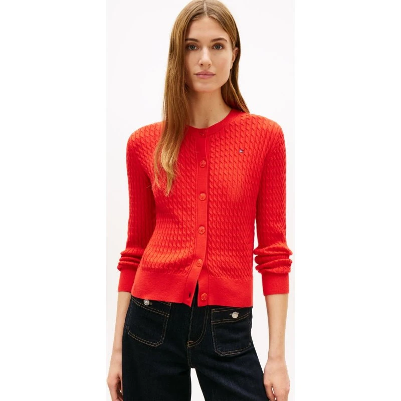 Tommy Hilfiger Kardigan Damski Warkoczowy Czerwony XS