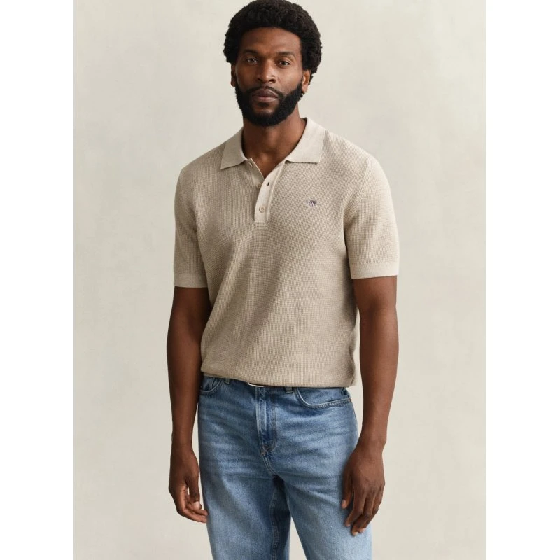 Gant Dzianinowa Koszulka Polo Mężczyzn Beige