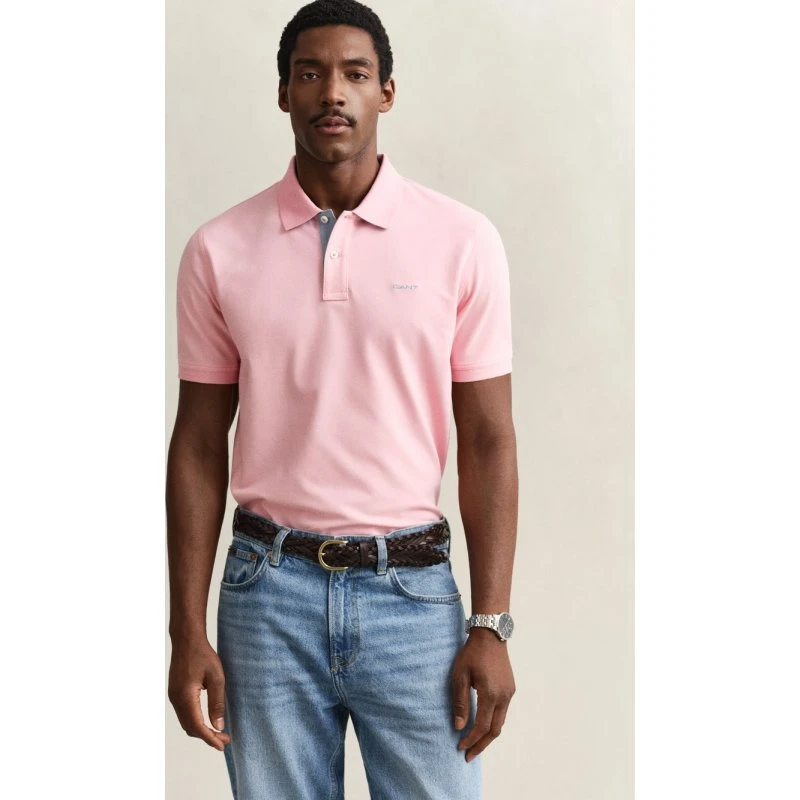 Gant Koszulka Polo Męska Bawełniana Różowa XL