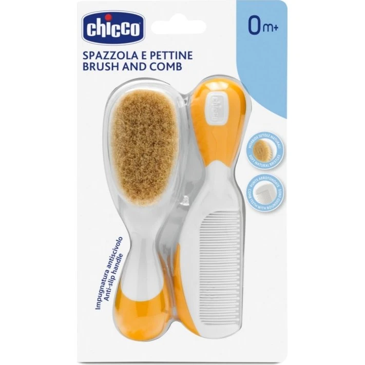 Chicco Zestaw szczotka z naturalnego włosia i grzebyk, pomarańczowy