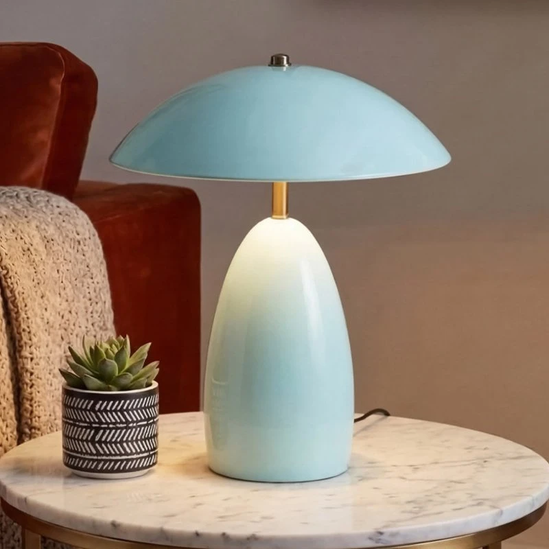 Elstead Lampa stołowa LED Poppy, jasnoniebieska, 35 cm
