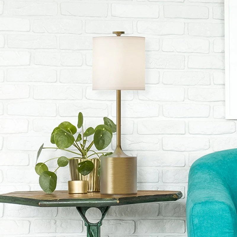 Lampa stołowa Elstead Issa, 68 cm, len/metal, kość słoniowa/złoto