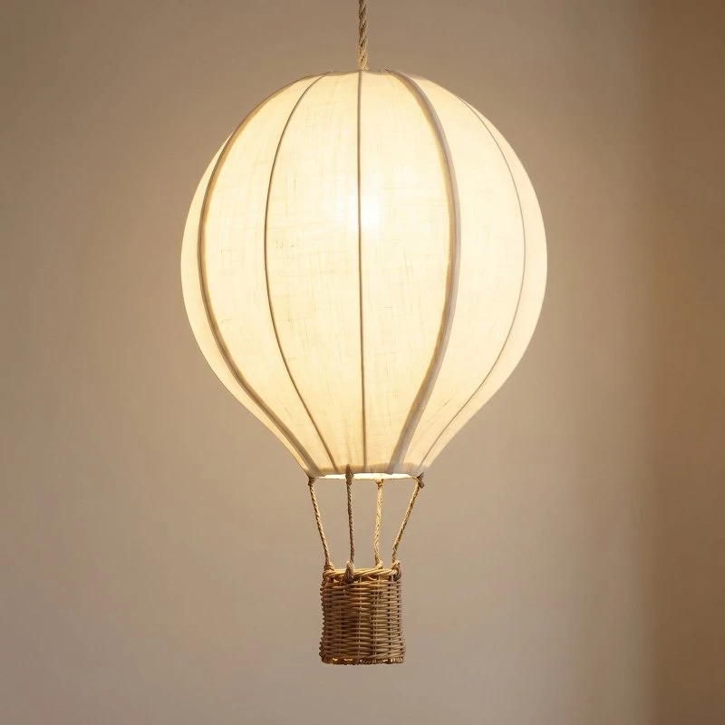 Lindby Aeris Lampa wisząca dziecięca, beżowa, Ø 35 cm, rattan/tkanina