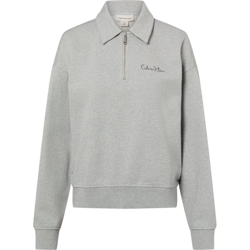 Calvin Klein Jeans Bluza Damska Szara z Kołnierzykiem Polo