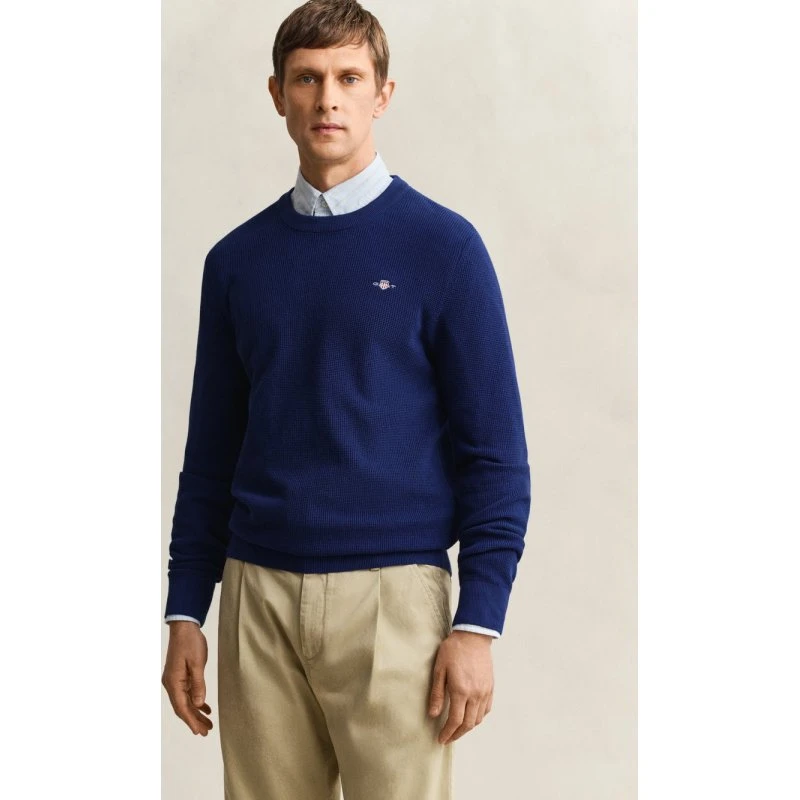 Gant Sweter z Bawełny Niebieski XXL
