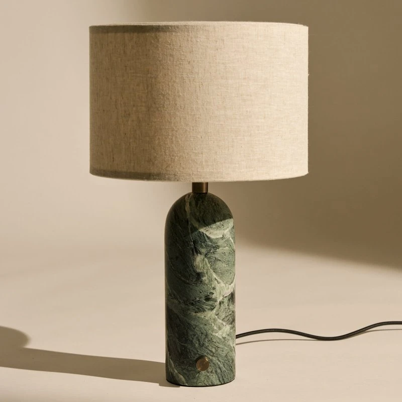 Gubi Gravity Small - Lampa stołowa, marmur zielony, płótno kremowe